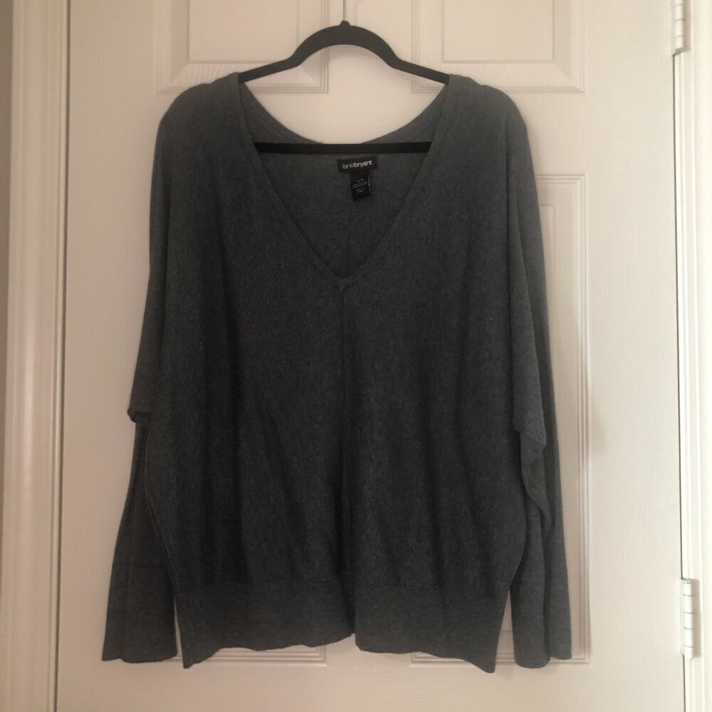 Lane Bryant‎ gray v neck long sleeve cotton polyester sweater size 14/16